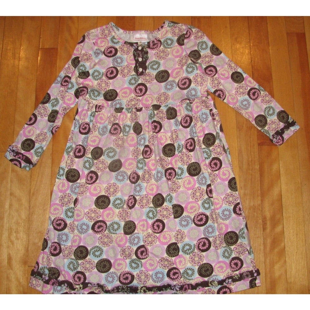 Hanna Andersson Purple & Brown Dress 130cm Size 8 Long Sleeve